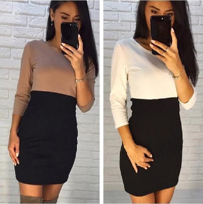 2017 hit color 3 color mosaic dress seven sleeve dress spot