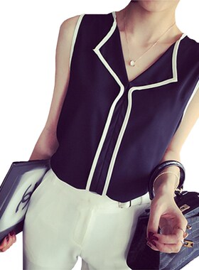 Womens V Neck Sleeveless Side Chiffon Blouse Shirt Work