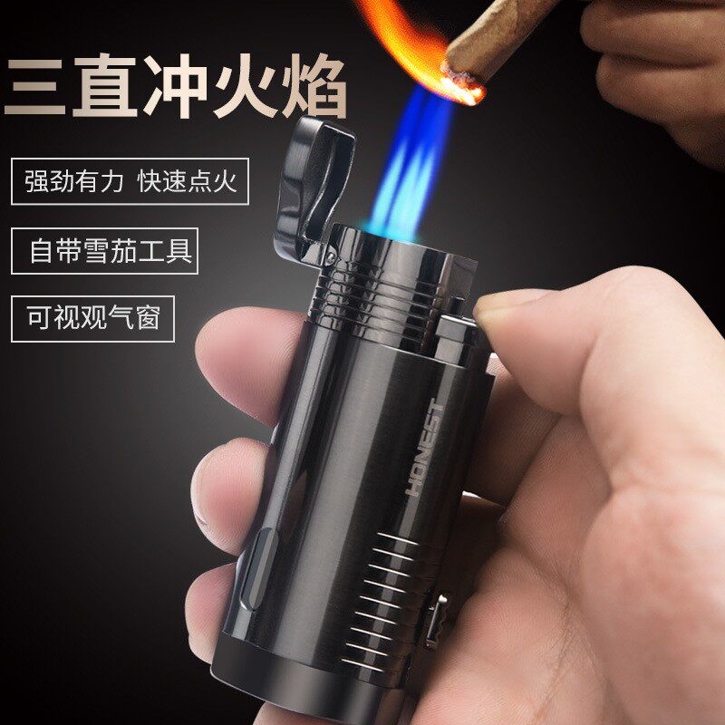 Metal inflatable three straight punch cigar lighte雪茄打火机