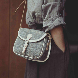 Tweed Harris 暖到心坎秋冬女士包包斜挎包 羊毛拼皮马鞍包