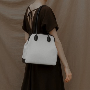 大容量日式 帆布拼皮口金包2WAY手提肩背托特包腋下包