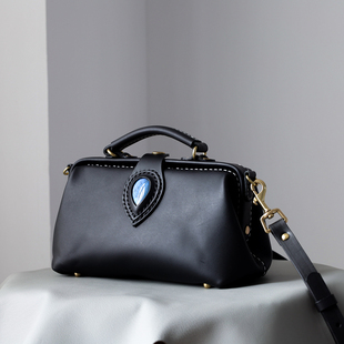手提口金包 医生包斜挎包 黑色 ｜复古横版 天使之眼