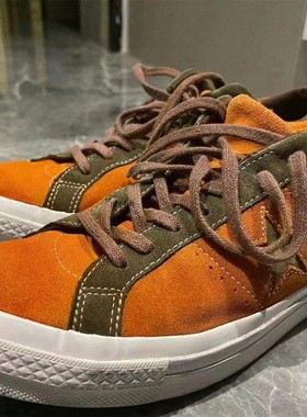 2023新款韩版平底五角星橙色帆布男学生休闲情侣百搭低帮绒面板鞋