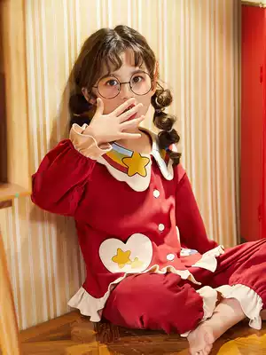 Girls' pajamas spring and autumn cotton long-sleeved children's baby Princess middle-aged little girl Summer Home clothing set