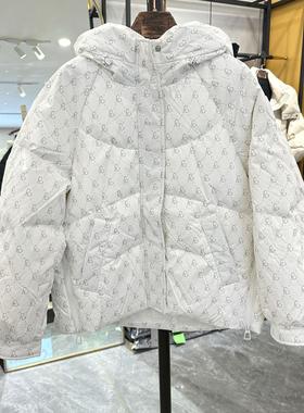品牌专柜2024冬季新品羽绒服女白鸭绒短款连帽爱心图案正品M24602