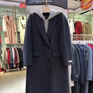 GR900双面羊绒大衣女2025秋冬新款羊毛长款毛呢马甲连帽三穿外套