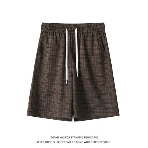 1404-2-DK5714-P29--2026新品男生休闲裤抽绳格子短裤宽松直筒