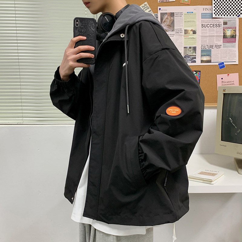 1404-2-S222-P60男女假两件百搭新款港风夹克男生款外套休闲大码，男装夹克，星座1404-2