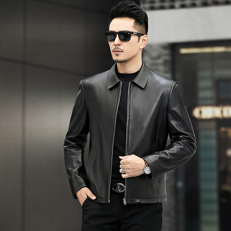 2026春季休闲商务翻领绵羊皮皮衣男短款修身真皮夹克薄款外套整皮