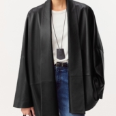 现货日系山本风宽松廓形落肩真皮开衫 皮衣 外套山羊皮鹿纹工艺大码