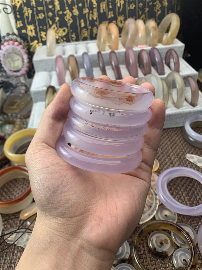 天然巴西玛瑙玉髓手镯冰种细款圆条荔枝冻紫罗兰贵气送家人送女友