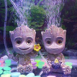 水族箱造景配件树脂工艺品鱼缸鱼缸装饰树脂接氧气泵气泡可爱树人