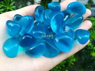 饰水族箱造景蓝色腰果玻璃珠荧光石蓝光石水晶石1斤 鱼缸造景石装