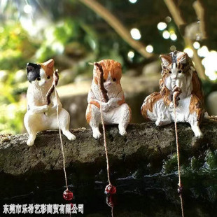 小猫钓鱼鱼缸摆件造景喵咪钓鱼好天气休闲猫咪垂钓猫悬挂装饰品