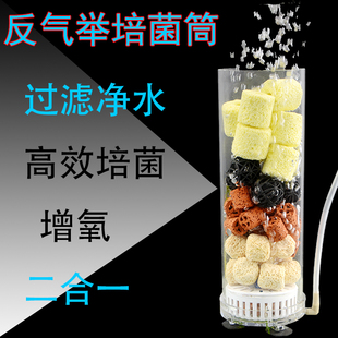 内置反气举鱼缸气动过滤器增氧净水二合一水妖精流化床翻滚培菌桶