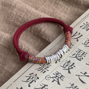 足银999盘缠红绳手链实心纯银情侣男女手绳礼物碎银子本命年礼物