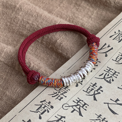 足银999盘缠红绳手链实心纯银情侣男女手绳礼物碎银子本命年礼物