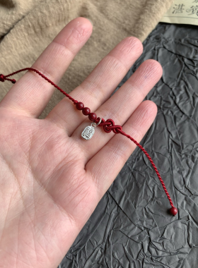 「小如意」原创s925纯银红绳脚链手绳纯银福牌朱砂女款高级春季新