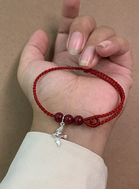 本命年红绳朱砂手链飞鸟集s925银女轻奢小众精致闺蜜编织新年手饰