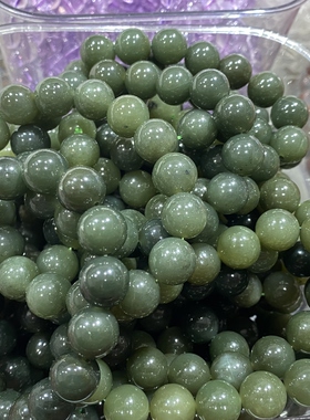 天然和田玉圆珠手链女款时尚手串微瑕带点矿坑