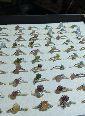 天然碧玺戒指女款925银镶嵌宝石指环时尚百搭饰品