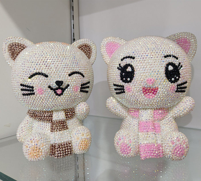 DIY镶钻小花猫储蓄罐超大号