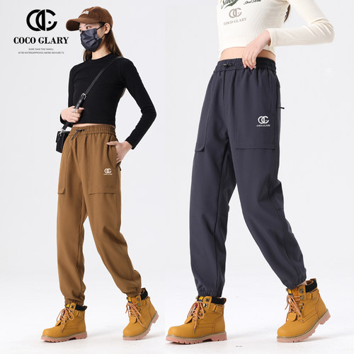 COCO GLARY冲锋裤女春季户外运动休闲裤登山裤防水加绒工装裤男