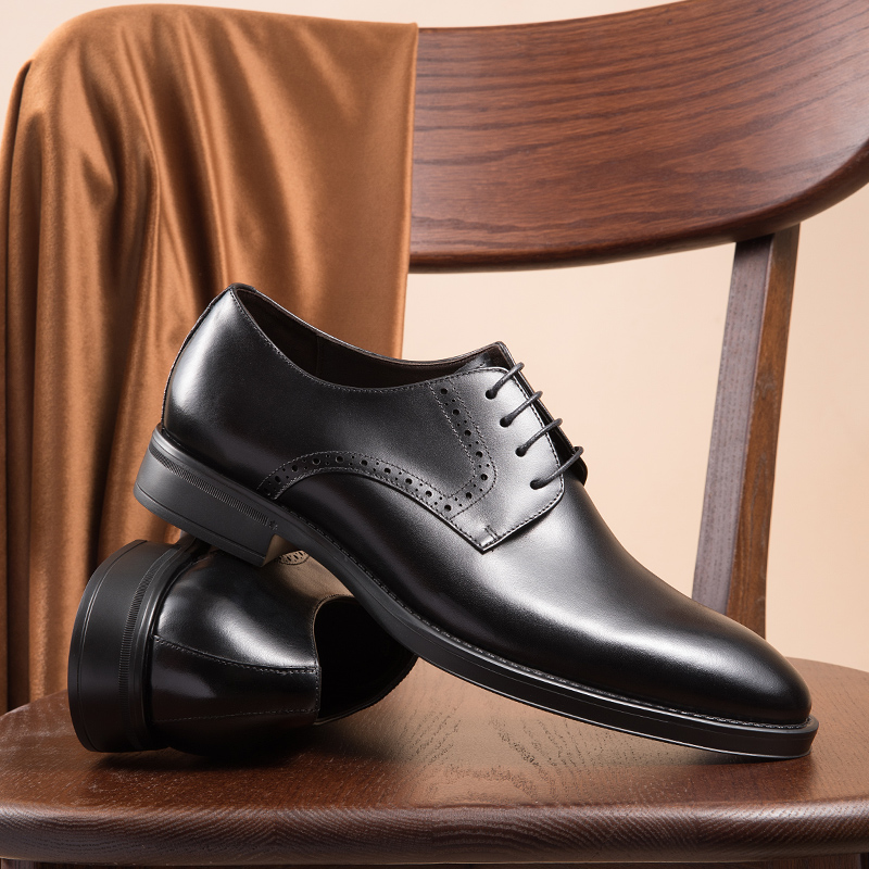 质感擦色商务系带真皮德比鞋