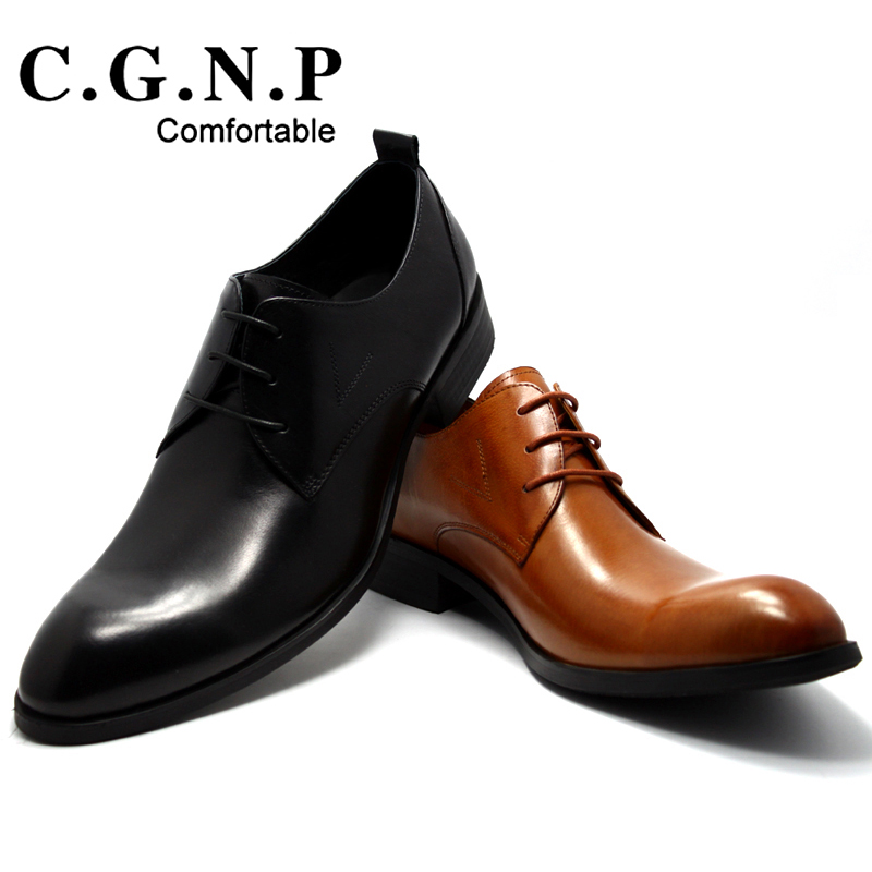 纯牛皮商务正装男士尖头皮鞋