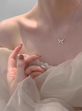 正品PT950铂金蝴蝶结项链女夏轻奢18K白金锁骨链情人节送女友礼物