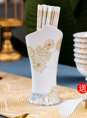 景德镇正品陶瓷筷子防霉中式家庭火炬筷子笼/筒收纳置物筷子筒