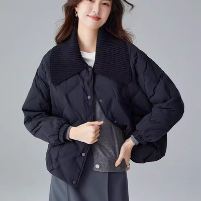 反季清仓小个子短款轻薄高级感上衣轻熟风黑色翻领羽绒棉服外套女