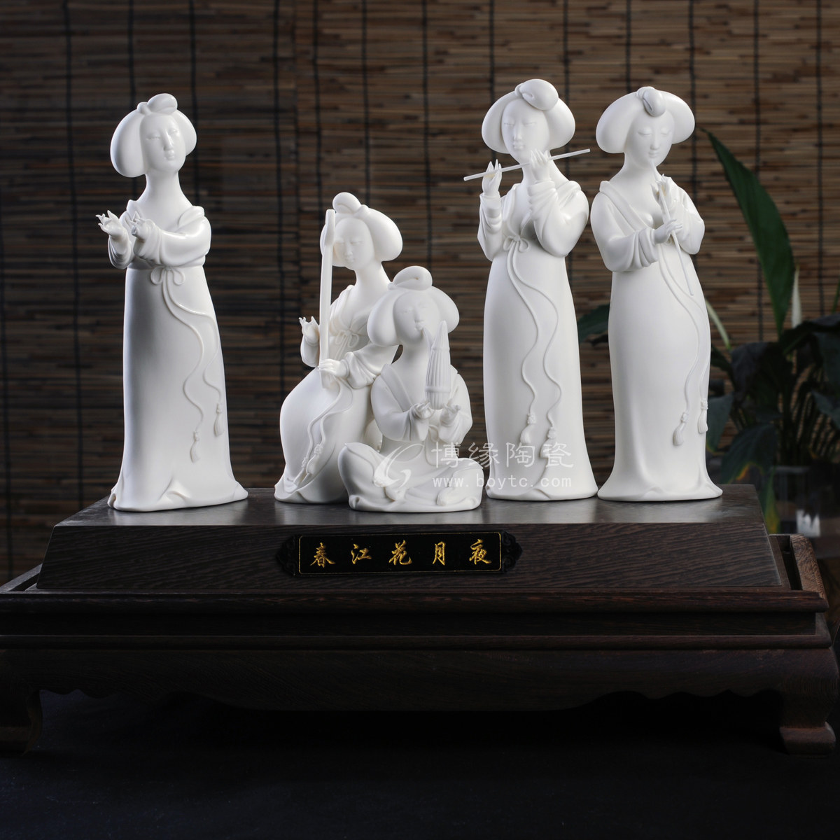 春江花月夜  德化陶瓷中式古典仕女美女人物雕塑家居办公工艺摆件