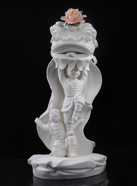 飞黄腾达德化陶瓷舞狮白瓷喜庆庆祝开业办公室店里礼品工艺品摆件