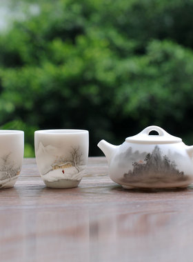 手绘山水雪景高档德化白瓷送领导