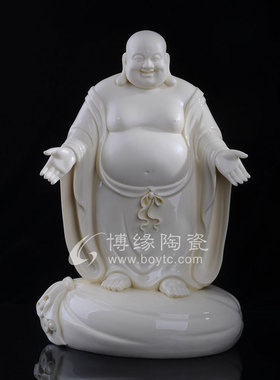 欢喜弥勒开杯立布袋德化陶瓷白瓷玉黄八方来财工艺品装饰桌面摆件