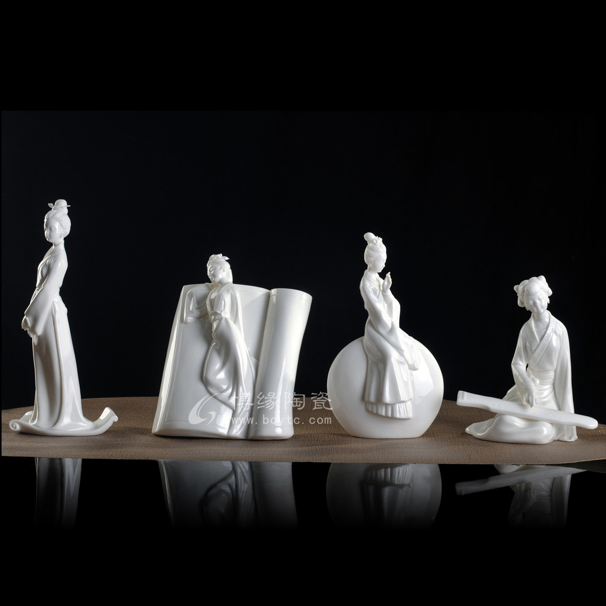 琴棋书画 德化白瓷古典仕女美女人物雕塑家居办公工艺品摆件