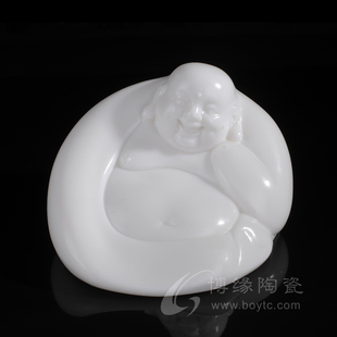 福来运转笑佛德化白瓷可爱喜庆家居办公装饰工艺摆件时尚车载弥勒