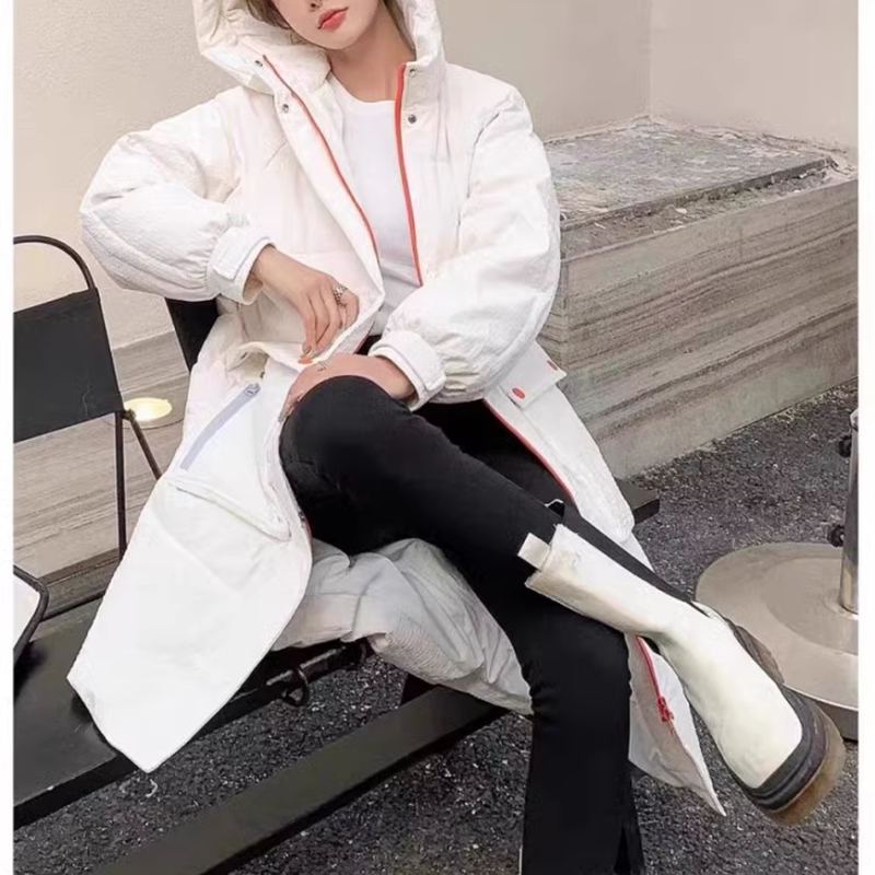 巴宝恩休闲中长款连帽冬季羽绒服