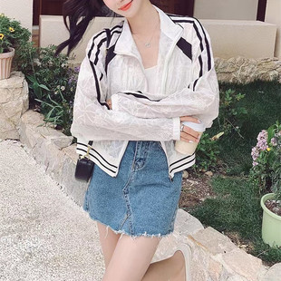 2997侧条撞色欧根纱刺绣棒球服夏季新款甜美百搭设计感微透防晒衣