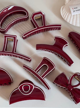 新年红色抓夹女后脑勺发夹高级感基础百搭盘发通勤鲨鱼夹头饰发饰