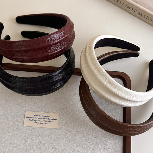 2025新款高品质美拉德秋冬时尚洋气皮质凹凸发箍高颅顶头箍发卡女