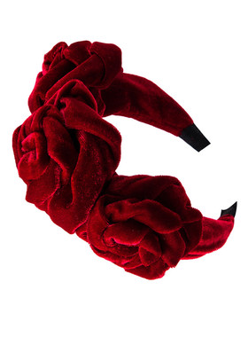 秋冬法式复古红色夸张天鹅绒花朵装饰玫瑰发箍女精致丝绒发卡头箍