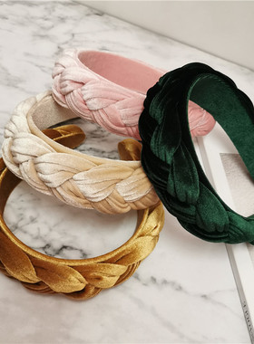 2022年秋冬新款黑色丝绒麻花高颅顶发箍女法式头箍高级感宽边发卡