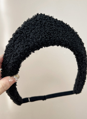 欧美2026新款英国复古羊羔毛毛绒发箍高颅顶头箍氛围感修饰发卡