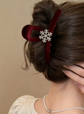新年红色雪花抓夹氛围感鲨鱼夹高端发夹盘发器发饰头饰