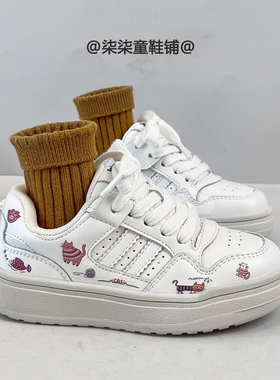 2025冬季新款儿童卡通印花小白鞋女童加绒二棉鞋子男童保暖运动鞋