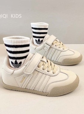 新款真皮儿童德训鞋小白鞋2025春秋季女童软底运动鞋男童休闲板鞋