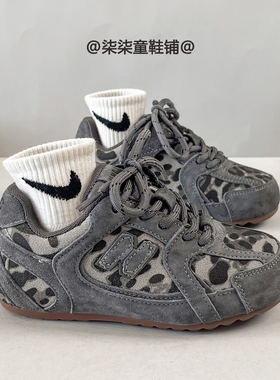 新款真皮灰色豹纹运动鞋儿童2025秋冬季女童户外跑步鞋男童休闲鞋