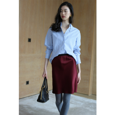 无有无印蓝白条纹通勤休闲衬衫